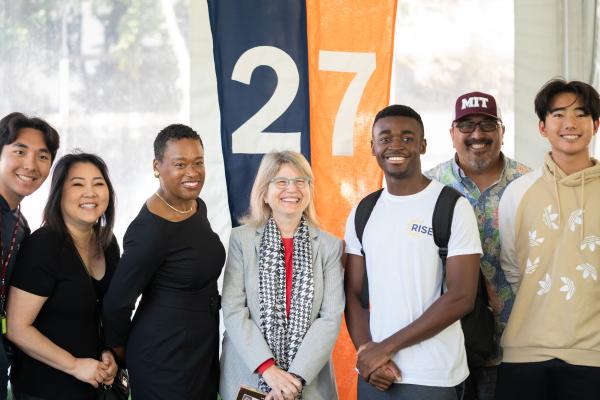Monday's MIT Convocation was the first in President Sally Kornbluth’s new career at the Institute, making the Class of 2027 the first she’ll see all the way through to graduation. She and Chancellor Melissa Nobles posed with students after the ceremony.