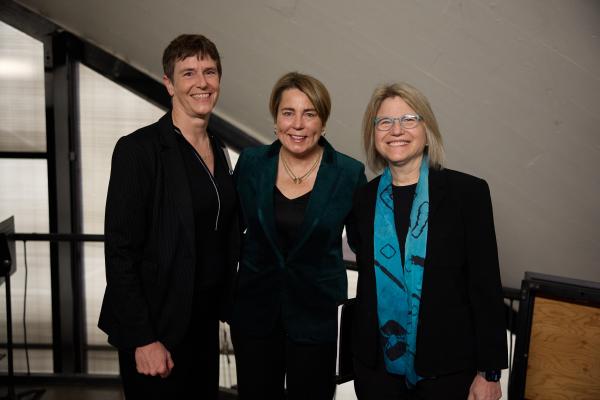 MIT Professor Amy Keating, Governor Maura Healey, and President Kornbluth at The Launch of MIT HEALS.