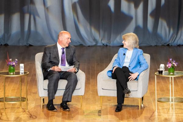 President Kornbluth and MITAA President Stephen deFalco in stage.