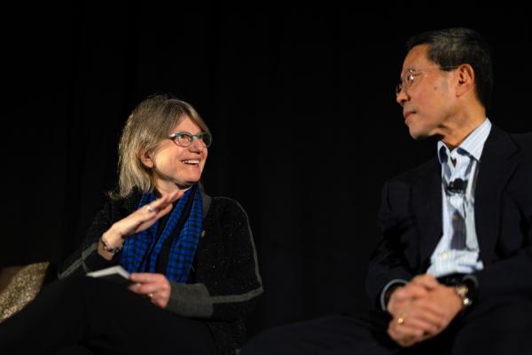 MIT 2024 Energy Conference: President Kornbluth sits to the left of Professor Yet-Ming Chiang in discussion on the Climate Project at MIT.