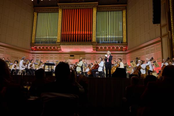 President Kornbluth on stage at Boston Pops.